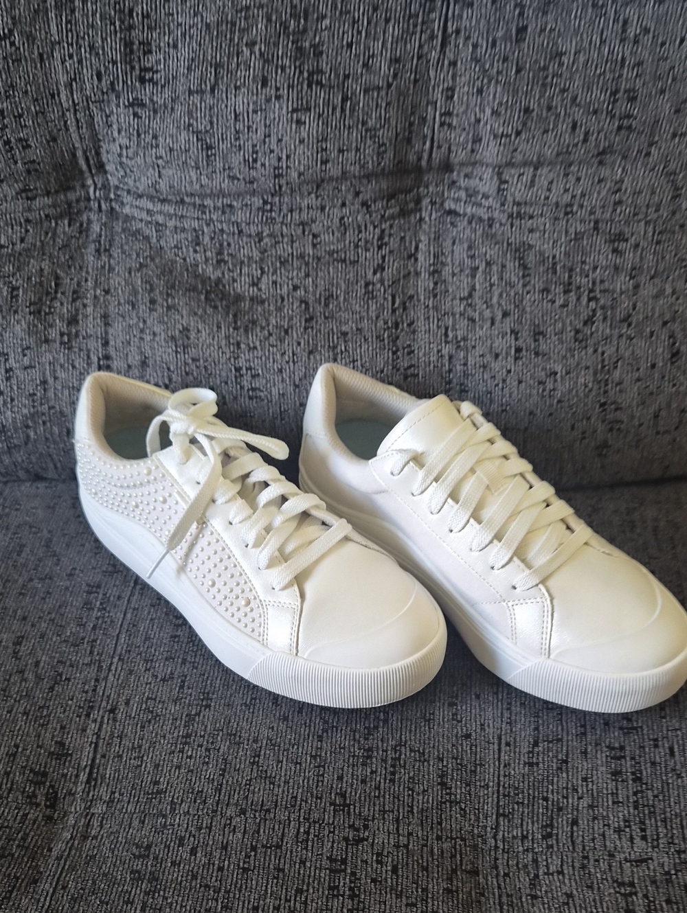 Dr. Scholl's White Low-Top Lace-Up Sneakers with Studded Side Detail